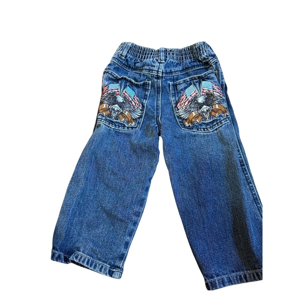 Brooklyn Xpress 2T Y2K Baggy Jeans Eagle American Flag Embroidered Denim
